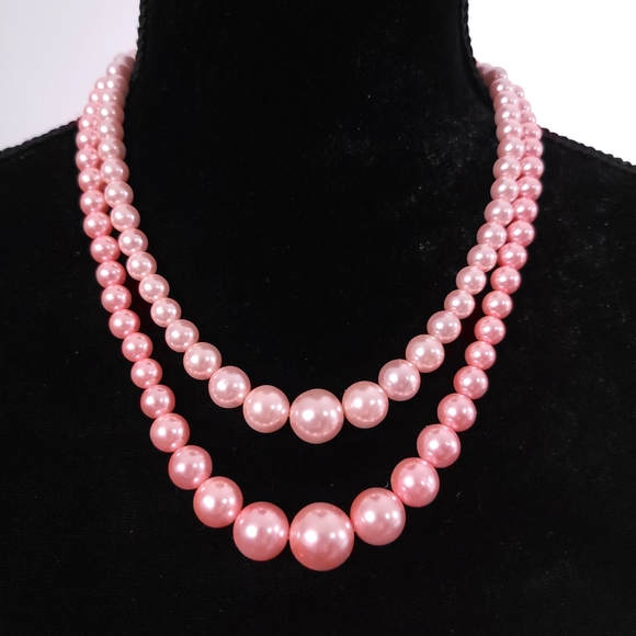 Unknown Jewelry - Vintage Faux Pearl Necklace Tiered Graduated Barbie Pink Wilma Costume Jewelry
